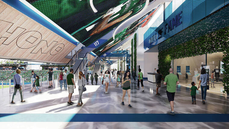 COURTESY CRAWFORD ARCHITECTS
                                This rendering shows what an open concourse at a new Aloha Stadium might look like.