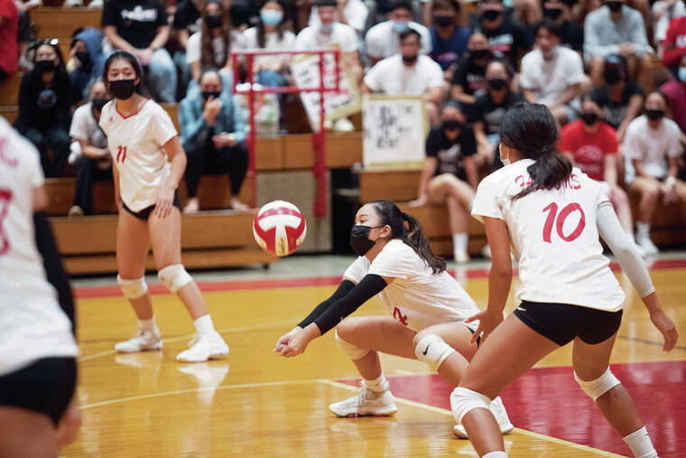 CINDY ELLEN RUSSELL / CRUSSELL@STARADVERTISER.COM
                                Kalani’s Shyanne Yamada came up with a dig during the first set of Thursday’s match against Kaiser on Thursday.