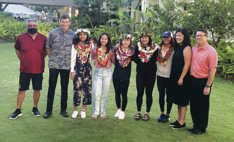 PAUL HONDA / PHONDA@STARADVERTISER.COM
                                Five ‘Iolani seniors signed their national letters of intent on Wednesday morning. The signees are, from left, Kawai‘apo Acopan, Ellie Asada, Carianne Takeuchi, Allie Capello and Ailana Agbayani.
