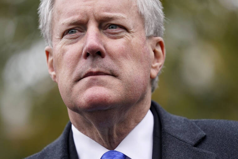 ASSOCIATED PRESS
                                White House chief of staff Mark Meadows spoke with reporters outside the White House, in October 2020, in Washington. Meadows, the former White House chief of staff under President Donald Trump, today informed the committee scrutinizing the Jan. 6 attack at the Capitol that he was no longer willing to cooperate with its investigation.