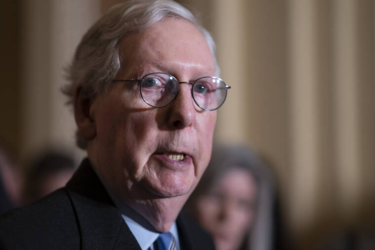 ASSOCIATED PRESS
                                Senate Minority Leader Mitch McConnell, R-Ky., speaks to reporters after a Republican policy meeting, at the Capitol in Washington.
