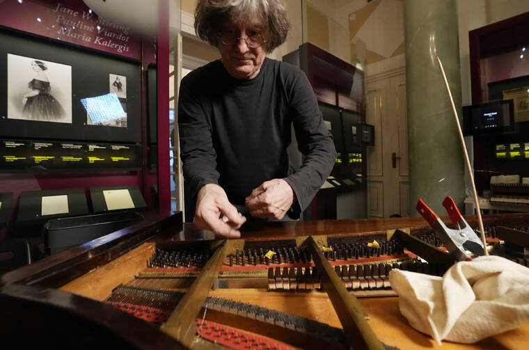 Texas-born expert on historic pianos, Paul McNulty, renovates the last piano that Frederic Chopin played and composed on, at the Chopin museum in Warsaw, Poland, today. The 1848 Pleyel piano was offered to Chopin’s family after his 1849 death by Scottish pianist Jane Stirling, and survived two world wars in Warsaw, but had modern strings put in in the mid-20th century, that destroyed the tone. McNulty aims at bringing it back to its original characteristics.