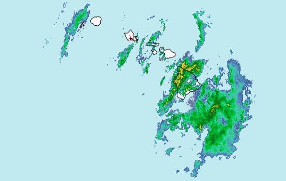 COURTESY NATIONAL WEATHER SERVICE
                                Radar this morning showed heavy rainfall over parts of the state. A flash flood watch all Hawaiian Islands has been extended through Tuesday afternoon as the National Weather Service in Honolulu says “widespread heavy rainfall and thunderstorms,” which may bring catastrophic flooding and strong southerly winds, remains a threat due to a kona low.