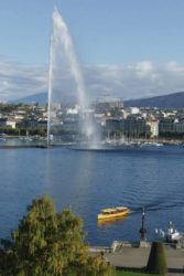 TRIBUNE NEWS SERVICE
                                Lake Geneva with the Jet d’Eau fountain and a mouette, or yellow shuttle boats.