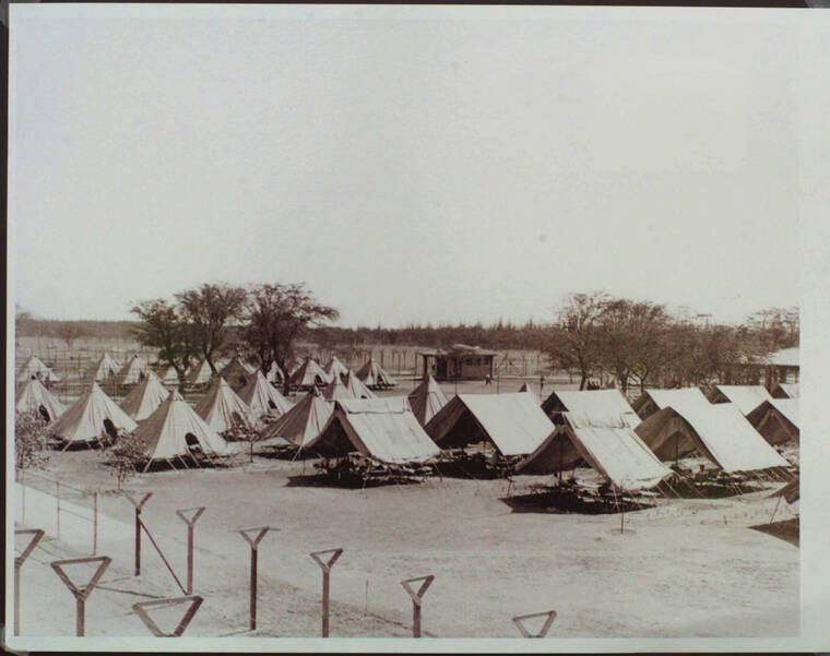 COURTESY RESOURCE CENTER OF THE JAPANESE CULTURAL CENTER
                                Internees were housed in tents at Oahu’s Sand Island Internment Camp.