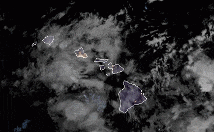NATIONAL WEATHER SERVICE
                                A series of satellite images through 12:01 p.m. today show areas of moisture moving over the Hawaiian islands.