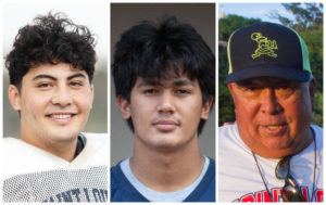 STAR-ADVERTISER
                                Pictured are Saint Louis Offensive Player of the year AJ Bianco, Punahou Defensive Player of the Year Tevarua Tafiti and Saint Louis Coach of the Year Ron Lee.