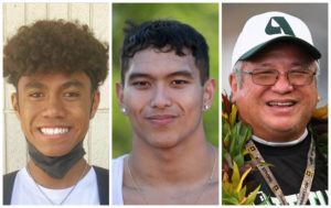 STAR-ADVERTISER
                                Pictured are Moanalua Offensive Player of the Year Jayce Bareng, Roosevelt Defensive Player of the Year Kaeo Akana and Aiea Coach of the Year Wendell Say.