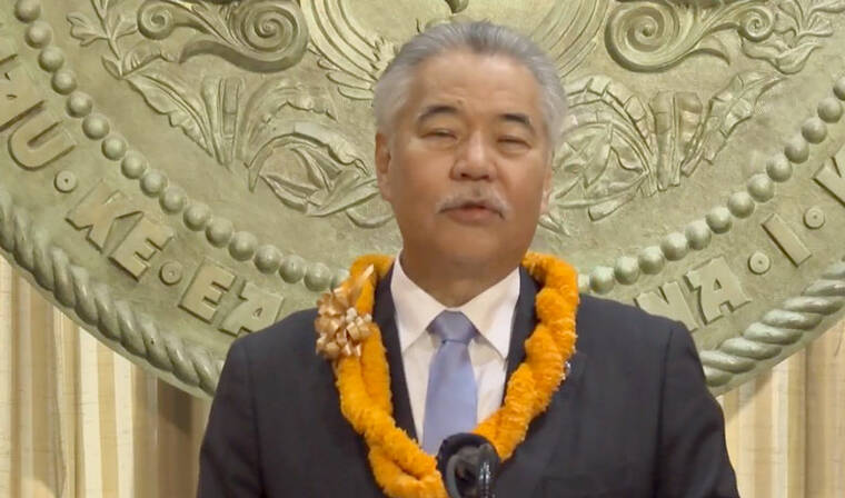 COURTESY PHOTO
                                Gov. David Ige delivers his final State of the State address from the State Capitol on Monday.