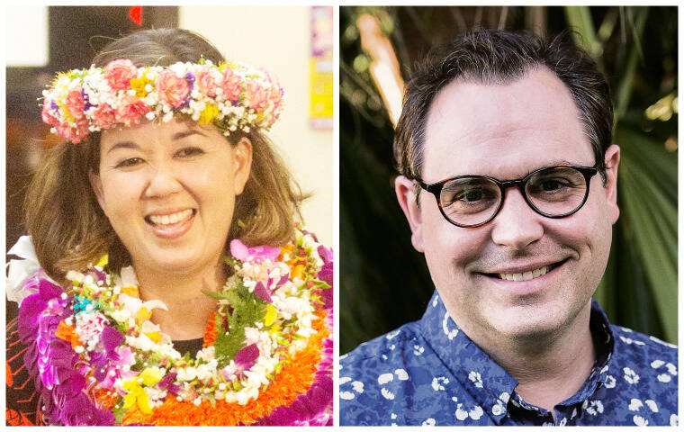 STAR-ADVERTISER
                                Former state Sen. Jill Tokuda, Hawaii lieutenant governor candidate, followed by UH professor and political analyst Colin Moore.