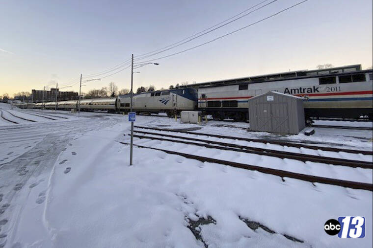 WSET-TV, ABC 13 VIA AP
                                The Amtrak Crescent train number 20 traveling from New Orleans to New York on Tuesday, Jan. 4, remains in Lynchburg, Va., after inclement weather and power outages in Northern Virginia.