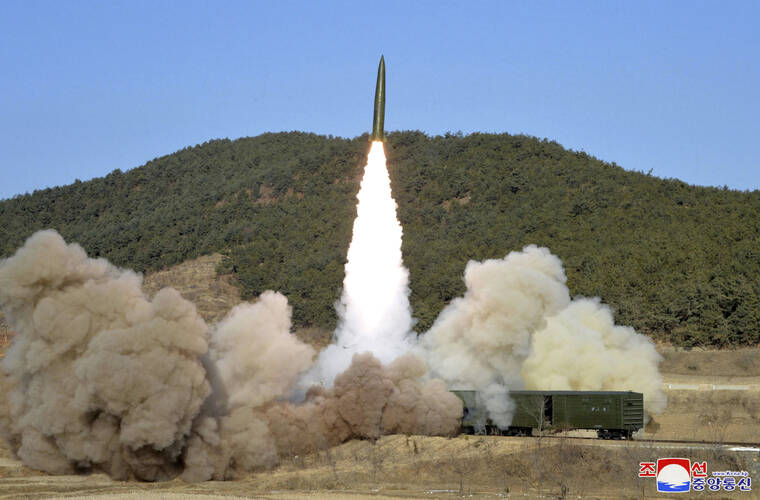 KOREAN CENTRAL NEWS AGENCY/KOREA NEWS SERVICE VIA AP
                                This photo provided by the North Korean government shows a missile test from railway in North Pyongan Province, North Korea, on Friday.
