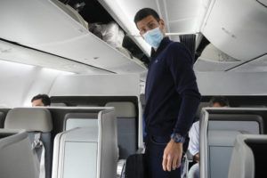 ASSOCIATED PRESS
                                Novak Djokovic prepared to take his seat on a plane to Belgrade, in Dubai, United Arab Emirates, today. Djokovic was deported from Australia on Sunday after losing a bid to stay in the country to defend his Australian Open title despite not being vaccinated against COVID-19.