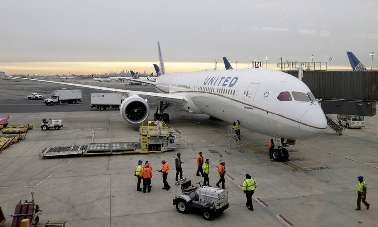 ASSOCIATED PRESS / 2019
                                A Dreamliner 787-10 arriving from Los Angeles pulls up to a gate at Newark Liberty International Airport in Newark, N.J.