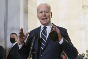ASSOCIATED PRESS
                                President Joe Biden spoke to the media after meeting privately with Senate Democrats, Jan. 13, on Capitol Hill in Washington.