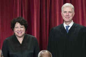 J. SCOTT APPLEWHITE/AP / 2017
                                Associate Justice Sonia Sotomayor, left, and Associate Justice Neil Gorsuch, gather with other justices of the U.S. Supreme Court for an official group portrait at the Supreme Court Building in Washington.