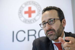 KEYSTONE / AP
                                Robert Mardini speaks during a news conference on the situation in Gaza, at the International Red Cross, headquarters in Geneva, Switzerland, on May 31, 2018.