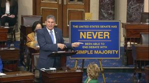 SENATE TELEVISION VIA AP
                                In this image from Senate Television, Sen. Joe Manchin, D-W.Va., speaks on the floor of the U.S. Senate today.