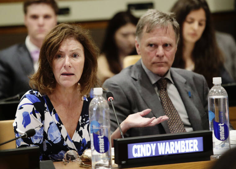 ASSOCIATED PRESS
                                Fred Warmbier, right, listened as his wife Cindy Warmbier, spoke of their son Otto Warmbier, in May 2018, during a meeting at the United Nations headquarters. The parents of Otto Warmbier, a U.S. student who died after being imprisoned by North Korea and released by the country in a coma in 2017, should receive $240,300 seized from a North Korean bank account, a federal judge ruled last week.