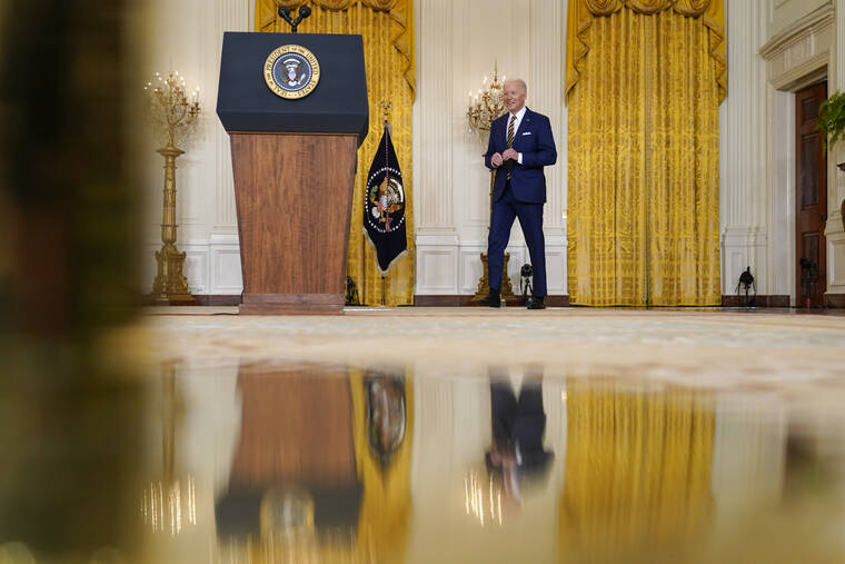 ASSOCIATED PRESS
                                President Joe Biden arrived to speak at a news conference in the East Room of the White House in Washington, Wednesday.