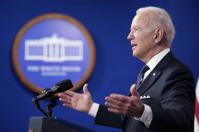 ASSOCIATED PRESS
                                President Joe Biden spoke, today, in the South Court Auditorium in the Eisenhower Executive Office Building on the White House Campus in Washington.