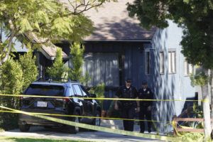 ASSOCIATED PRESS
                                Police investigators left a crime scene at a home in Inglewood, Calif., on Sunday. Authorities said several were killed when multiple shooters opened fire at a house party near Los Angeles early Sunday.
