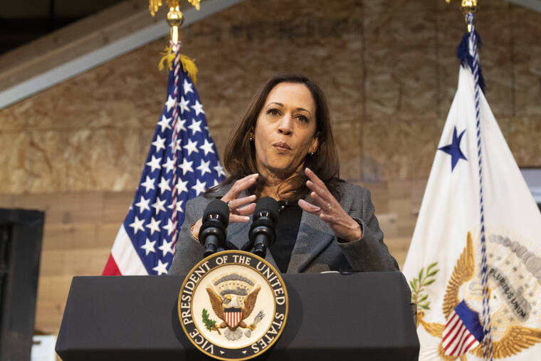 MARK HOFFMAN/MILWAUKEE JOURNAL-SENTINEL VIA AP
                                Vice President Kamala Harris speaks at the Wisconsin Regional Training Partnership/ BIG STEP in Milwaukee, Wis. She was joined by Michael Regan, the Environmental Protection Agency Administrator, and two top Wisconsin Democrats, U.S. Sen. Tammy Baldwin and U.S. Rep. Gwen Moore. Harris was promoting the $1 trillion bipartisan infrastructure law and focus on the push to replace lead pipes in Milwaukee and across the country.