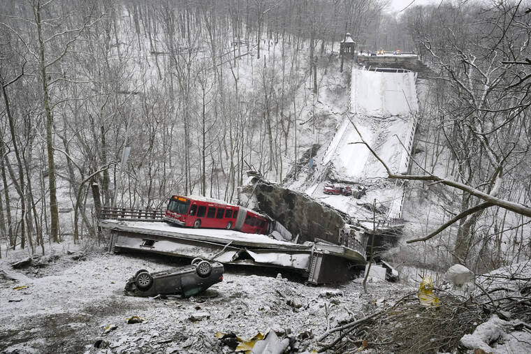 Bridge collapses, drops city bus into Pittsburgh ravine