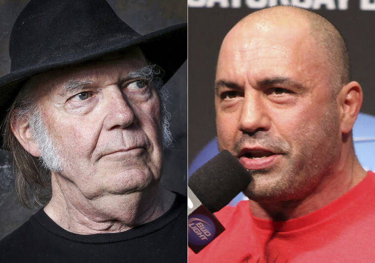 ASSOCIATED PRESS
                                This combination photo shows Neil Young in Calabasas, Calif., on May 18, 2016, left, and UFC announcer and podcaster Joe Rogan before a UFC on FOX 5 event in Seattle on Dec. 7, 2012.