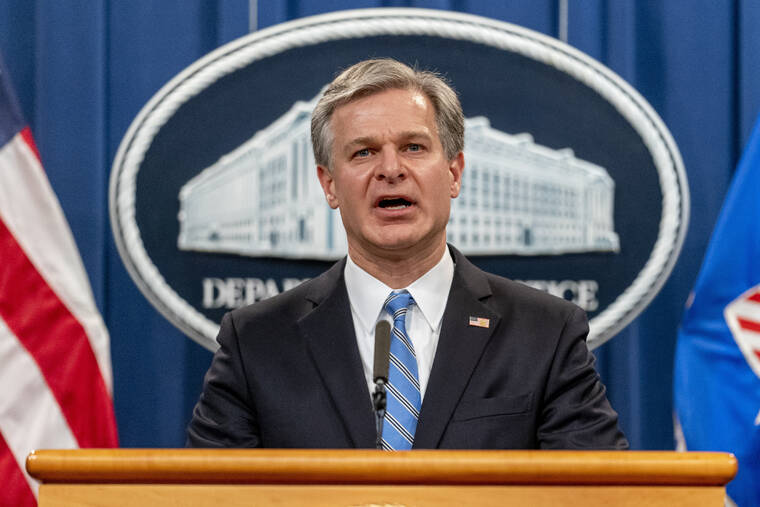 ASSOCIATED PRESS
                                FBI Director Christopher Wray speaks at a news conference at the Justice Department in Washington on Nov. 8. Wray says the threat to the West from the Chinese government is “more brazen” and damaging than ever before.