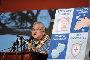 STAR-ADVERTISER / 2021
                                Hawaii Department of Education interim superintendent Keith Hayashi speaks during a news conference at Kawananakoa Middle School on Monday, Aug. 2 in Honolulu.