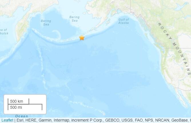 U.S. GEOLOGICAL SURVEY
                                A preliminary magnitude 6.8 earthquake struck 44 miles east-southeast of Nikolski, Alaska, early this morning but does not pose a tsunami threat.