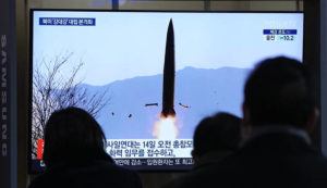 AHN YOUNG-JOON / AP
                                People watch a TV showing a file image of North Korea’s missile launch shown during a news program at the Seoul Railway Station in Seoul, South Korea.