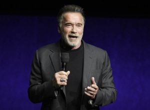 INVISION / AP
                                Arnold Schwarzenegger, a cast member in “Terminator: Dark Fate,” discusses the film during the Paramount Pictures presentation at CinemaCon 2019.
