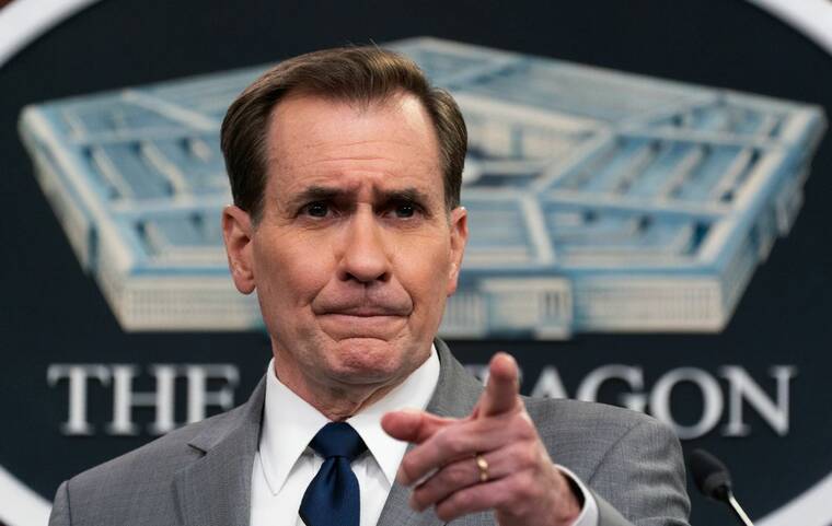 ASSOCIATED PRESS
                                Pentagon spokesman John Kirby spoke during a briefing at the Pentagon in Washington, today. The Pentagon says that Defense Secretary Lloyd Austin has put about 8,500 troops on heightened alert, so they will be prepared to deploy if needed to reassure NATO allies in the face of ongoing Russian aggression on the border of Ukraine.