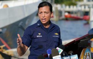 ASSOCIATED PRESS
                                U.S. Coast Guard Captain Jo-Ann F. Burdian detailed the search of 38 missing migrants at a news conference, today, in Miami Beach, Fla. One migrant was found clinging to the hull of an overturned vessel and one body was recovered off the coast of Fort Pierce, Fla.
