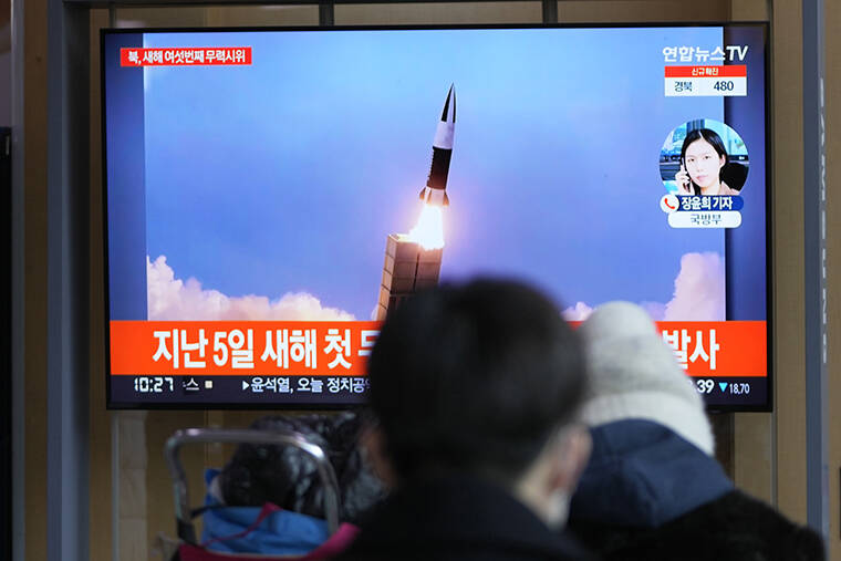 ASSOCIATED PRESS / JAN. 27
                                People watch a TV screen showing a news program reporting about North Korea’s missile launch with a file image, at a train station in Seoul, South Korea.