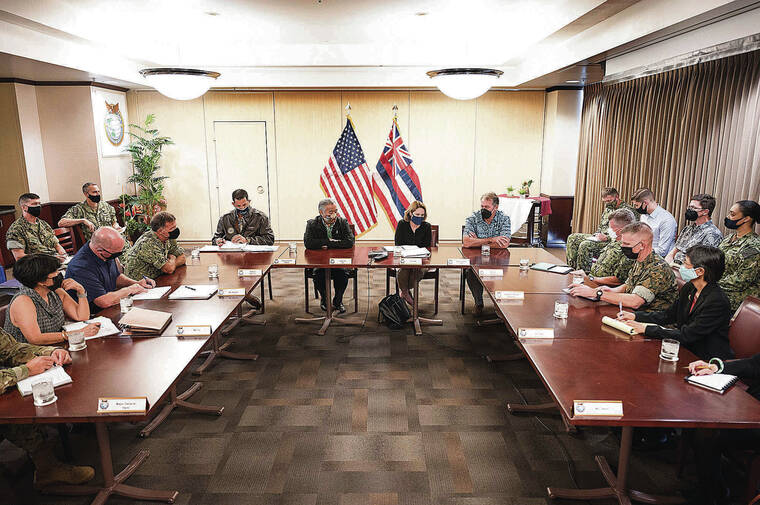 U.S. AIR FORCE
                                Deputy Secretary of Defense Dr. Kathleen Hicks participated in a Red Hill discussion Dec. 14 with Hawaii officials including Gov. David Ige and U.S. Reps. Ed Case and Kai Kahele at USINDOPACOM Headquarters.