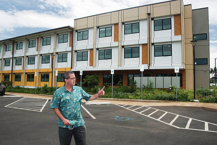 CRAIG T. KOJIMA / CKOJIMA@ STARADVERTISER.COM
                                Emergency Medical Services Director Jim Ireland stood Tuesday in front of the new COVID-19 isolation facility at the West Loch modular housing facility in Ewa Beach.