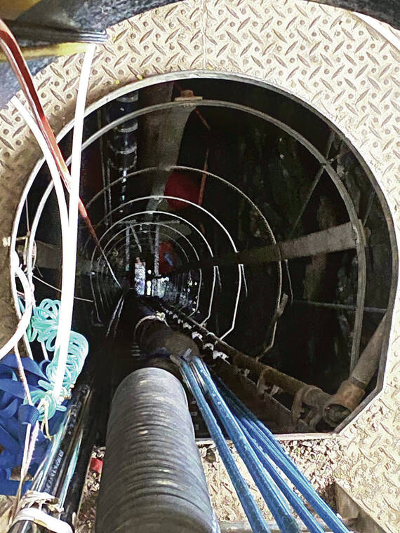 CINDY ELLEN RUSSELL / CRUSSELL@STARADVERTISER.COM
                                The Navy held a media tour Friday of its Red Hill facility in Halawa. Pictured is a view down into the Red Hill well.