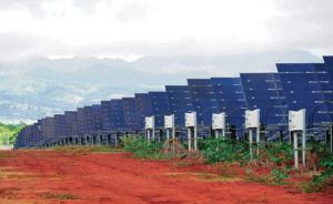 STAR-ADVERTISER / 2019
                                Two planned solar farms, including the biggest one planned to date for Oahu, have run into difficulties. Above, solar panels line the Mililani Solar II site.