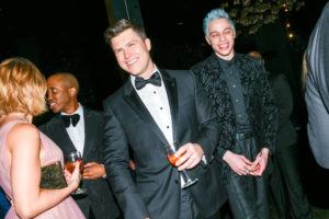 DOLLY FAIBYSHEV/THE NEW YORK TIMES / 2018
                                Colin Jost, center, and Pete Davidson, right, at the American Museum of Natural History Gala in New York. The two “Saturday Night Live” cast members were among a group of investors who won an auction of a retired ferryboat, with a bid of $280,100 and a desire to “restore a piece of New York.”