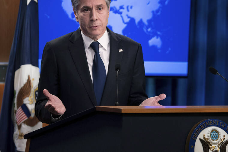 ASSOCIATED PRESS
                                Secretary of State Antony Blinken speaks about Russia and Ukraine during a briefing at the State Department on Jan. 26 in Washington.