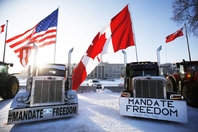 THE CANADIAN PRESS / AP
                                Demonstrators rally against provincial and federal COVID-19 vaccine mandates and in support of Ottawa protestors outside the Manitoba Legislature in Winnipeg, Manitoba.