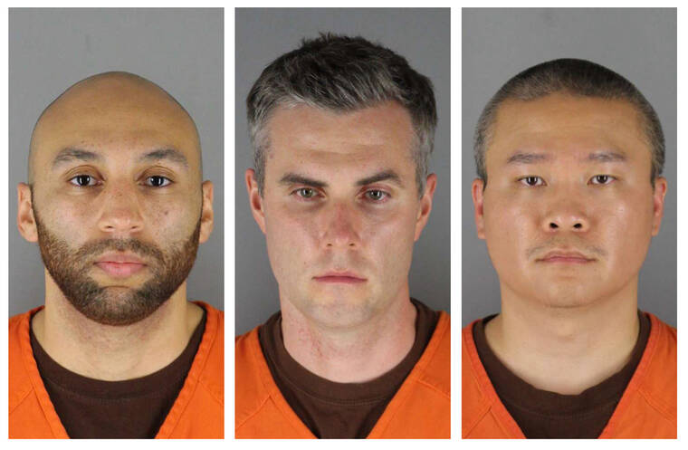ASSOCIATED PRESS
                                This combination of photos provided by the Hennepin County Sheriff’s Office in Minnesota on June 3, 2020, shows, from left, former Minneapolis police officers J. Alexander Kueng, Thomas Lane and Tou Thao. The former policer officers are on trial in federal court accused of violating Floyd’s civil rights as fellow Officer Derek Chauvin killed him.