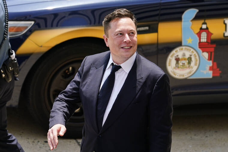 ASSOCIATED PRESS
                                CEO Elon Musk departed from the justice center in Wilmington, Del., on July 13. Musk donated about 5 million shares of company stock worth roughly $5.7 billion to an unidentified charity in November, according to a regulatory filing.