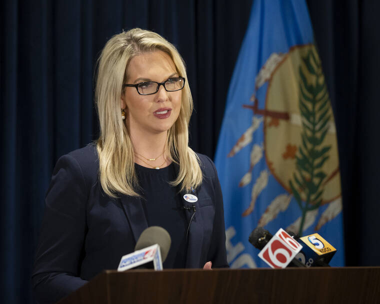 ASSOCIATED PRESS
                                U.S. Senate candidate Abby Broyles spoke to the media at the Colcord Hotel in Oklahoma City, in November 2020. Broyles is apologizing after reports that she became intoxicated, berated several middle-school-aged girls at a sleepover and vomited in a hamper.
