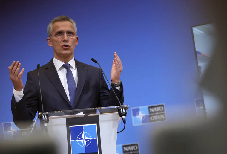 ASSOCIATED PRESS
                                NATO Secretary General Jens Stoltenberg spoke during a media conference after a meeting of the NATO-Ukraine Commission at NATO headquarters in Brussels, today. World leaders are getting over the shock of Russian President Vladimir Putin ordering his forces into separatist regions of Ukraine and they are focusing on producing as forceful a reaction as possible.