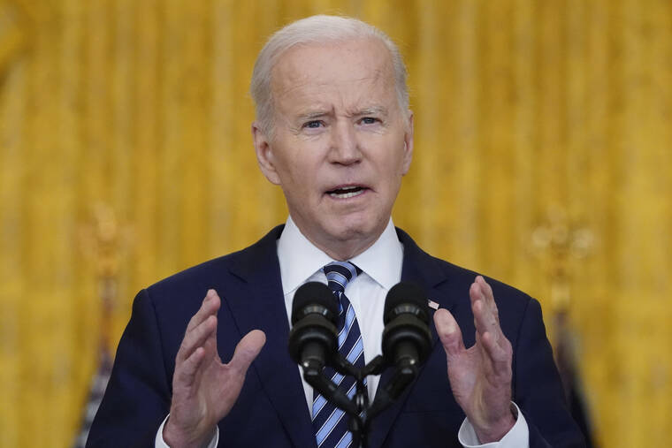 ASSOCIATED PRESS
                                President Joe Biden spoke about the Russian invasion of Ukraine in the East Room of the White House, today, in Washington.