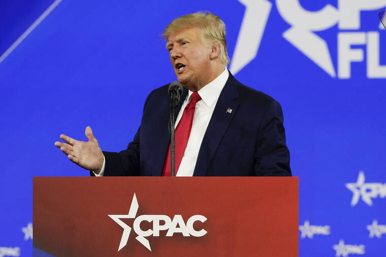 ASSOCIATED PRESS
                                Former President Donald Trump speaks at the Conservative Political Action Conference (CPAC) Saturday in Orlando, Fla.